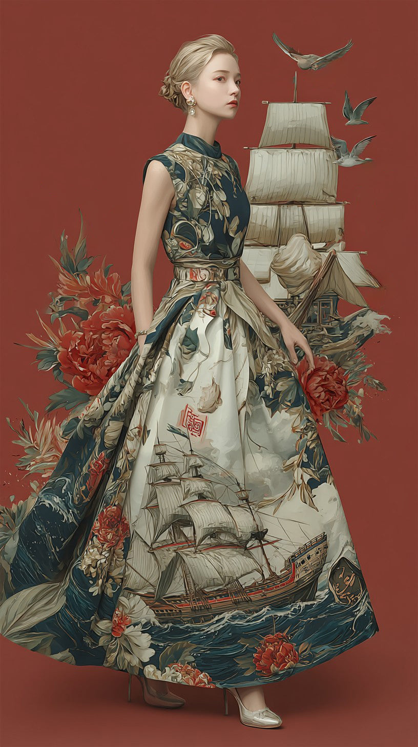 Fusion of Japanese Boat and Kimono Formal Dresses