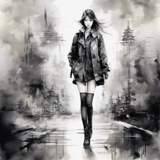 浮世絵　墨汁画